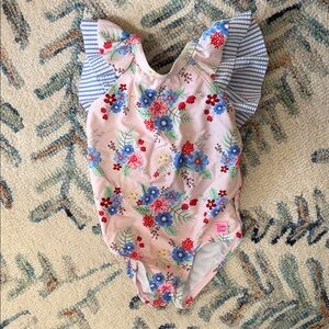 Ruffle Butts Pink Floral Kids swimsuit